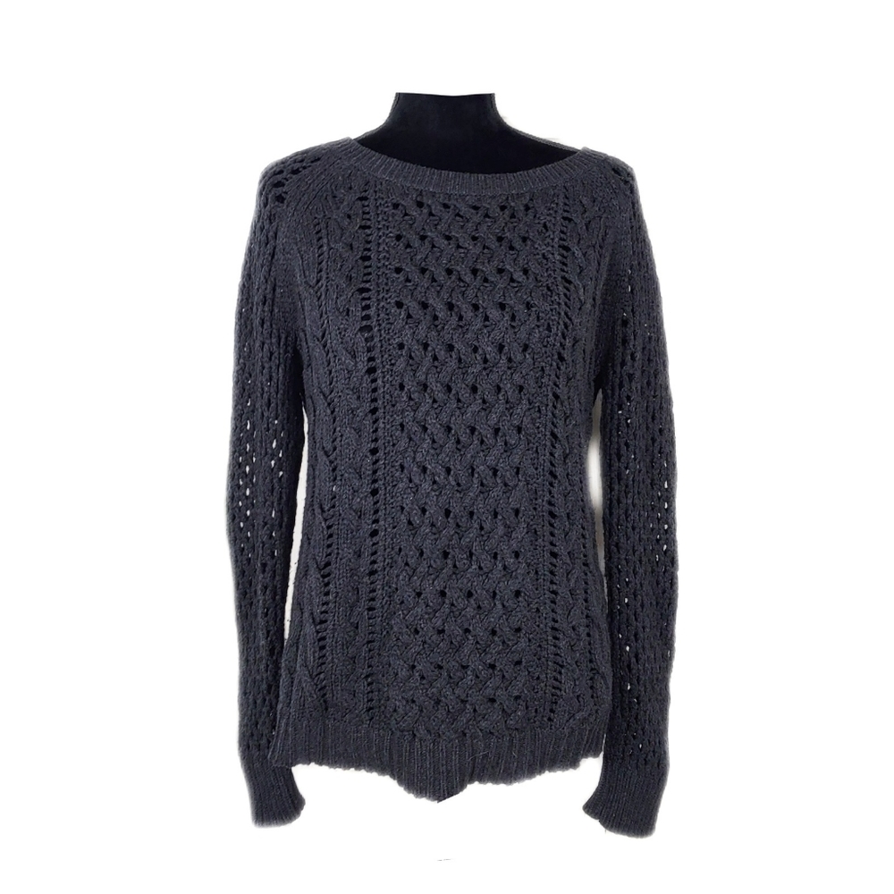 American Eagle Outfitters Womens M Charcoal Black CablePullover - Picture 2 of 5